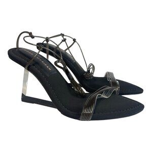 Good American‎ Size 6 Black Ankle Strap Clear Wedge Heel GA080N-X Prom Date NEW